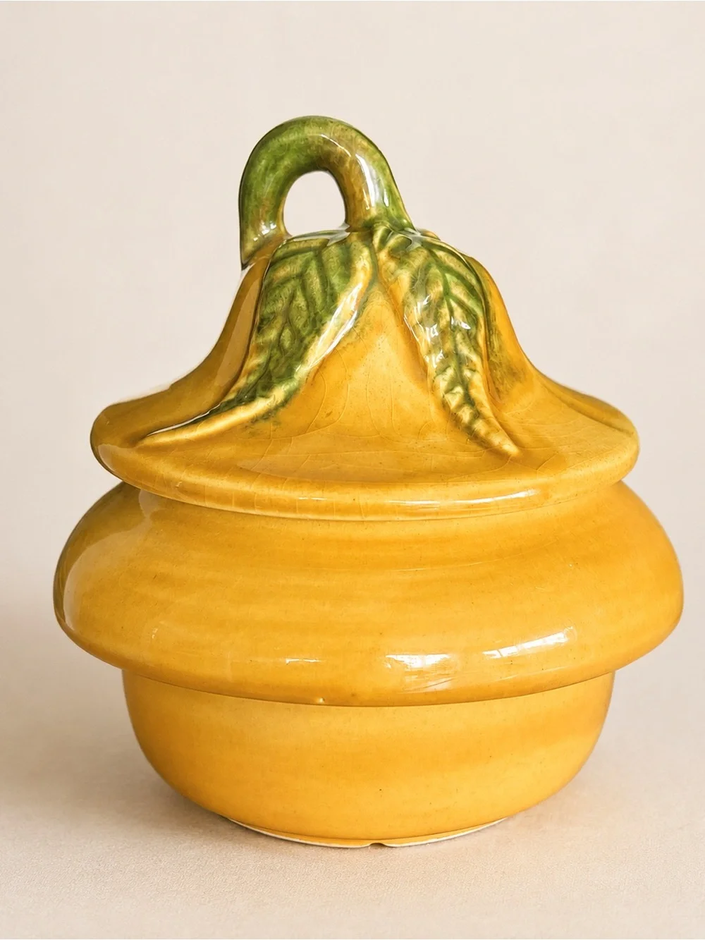 Vintage California Pottery Pear Lidded Sugar Bowl Yellow Green MCM USA 252
